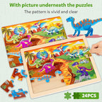 SYNARRY Large Wooden Dinosaur Puzzles for Toddlers 2-4, Wood Dino Puzzles for Kids Ages 4-6, Dinosaur Toys for Kids 3-5, Preschool Educational Children Learning Gifts for 3 4 5 Year Old Boys Girls