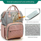 Diaper Bag Backpack, Diaper Bags for Baby Girls Boys, Baby Bags for Moms Dads, Nappy Changing Bag with Insulated Pockets,Multi-functional Waterproof Backpack with Stroller straps-Pink