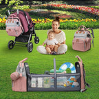 Diaper Bag Backpack Diaper Bag Multifunctional Waterproof Diaper Bag with Changing Station Travel Backpack with Changing Pad, Baby Baby Pacifier Case & Stroller Straps(PinkGrey)