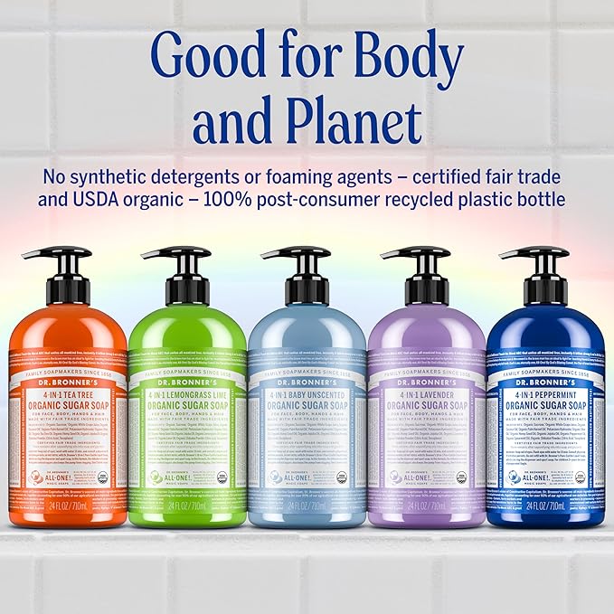 Dr. Bronner's Organic Sugar Soap (Lavender, 64 Ounce)- Made with Organic Oils, Sugar & Shikakai Powder, 4-in-1 Uses: Hand and Body Wash, Face, Hair- Cleanses, Moisturizes, Nourishes, Vegan
