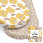 Baby Bassinet Sheets Girl (Poppy Fields) 2-Pack - Fitted Bedside Bassinet Sheets - Buttery Soft Cotton Blend for Standard Bassinet Mattress Pad - Compatible with Halo Bassinest