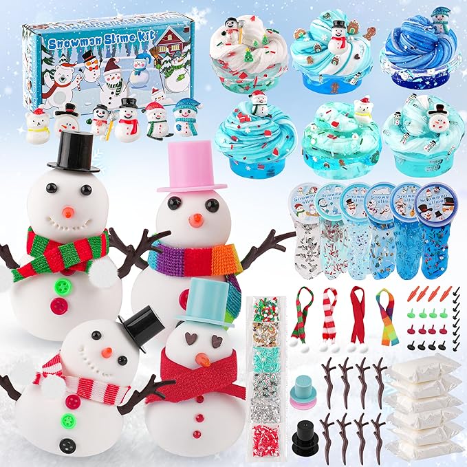 LAWOHO Slime Build a Snowman Kit, Snowman Christmas Crafts for Kids, Stocking stuffersfor Kids Christmas Crafts Xmas Gift