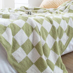 SeaRoomy Checkered Blanket, Ultra Soft Knitted Blanket Queen Size, Warm Cozy Fluffy Microfiber Reversible Checkerboard Bed Throw for All Seasons Sage Green Decor(Sage Green, 90"×90")