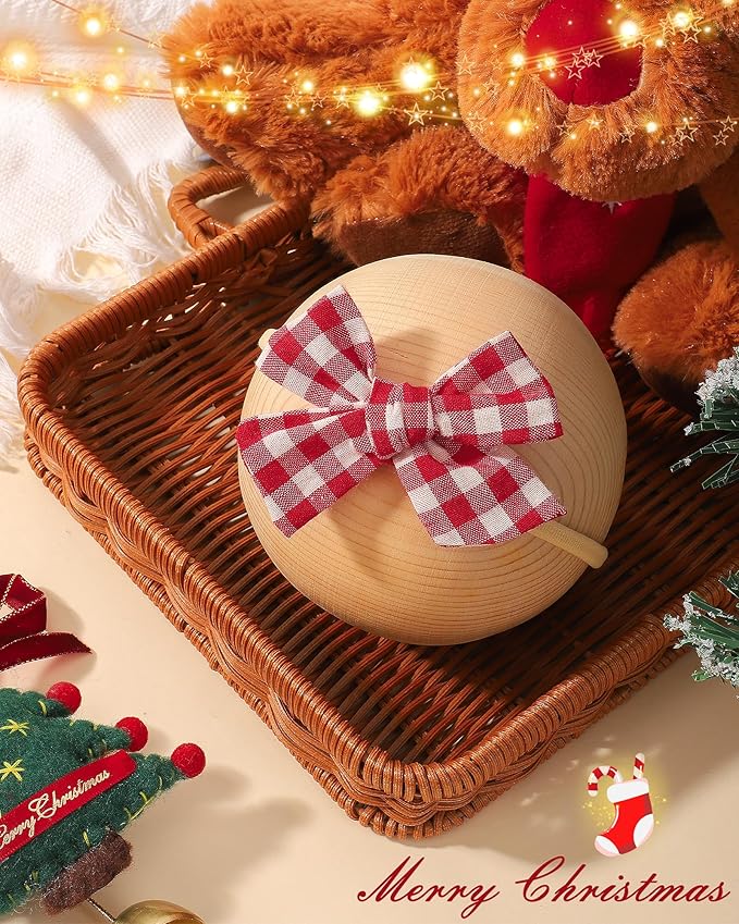 doboi 6PCS Christmas Baby Girls Headbands Hair Bows Star Nylon Cotton Linen Hairbands Fine Handmade Hair Accessories for Newborn Infant Toddlers Little Girls