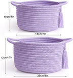 Empty Gift Basket - SweetMemo Mini Woven Rope Organizer Baskets for Baby Shower, Vanity, Makeup Brushes, Bathroom, Shelves, Desk - Small Decorative Storage Bins - Set of 2, Pre-Shaped, Lilac Purple