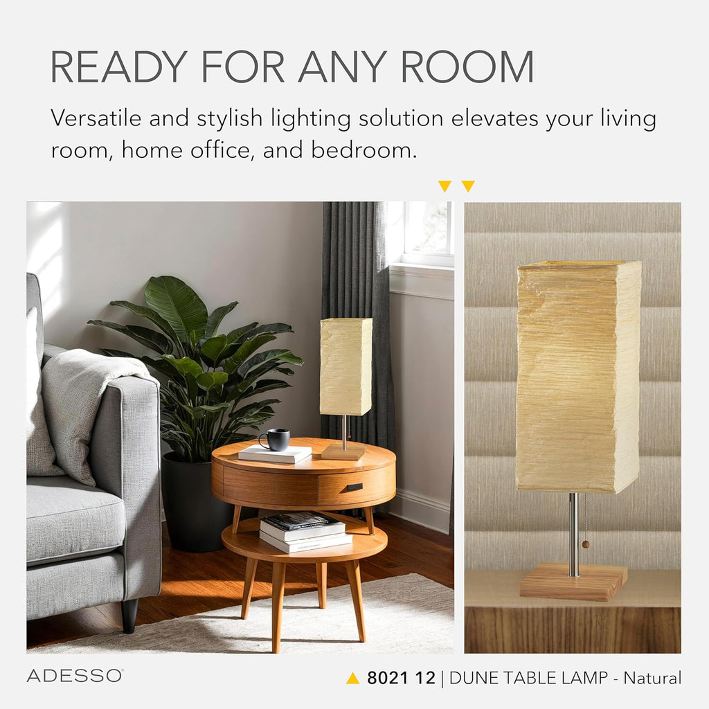 Adesso 8021-12 Dune Table Lamp, 25 in., 100 W Incandescent/ 26W CFL, Natural Rubber Wood/Steel Accents, 1 Table Lamp , White