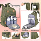 Dikaslon Diaper Bag Backpack with Portable Changing Pad, Pacifier Case and Stroller Straps, Large Unisex Baby Bags for Boys Girls, Multipurpose Travel Back Pack Moms Dads, Green