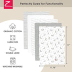 Zutano 5-Pack Organic Burp Cloths for Baby Girl & Boy, Large Cotton Burping Cloths for Babies | Absorbent Baby Spit-Up Rags | Gender Neutral Burp Clothes | Newborn Essentials, Love You to The Moon