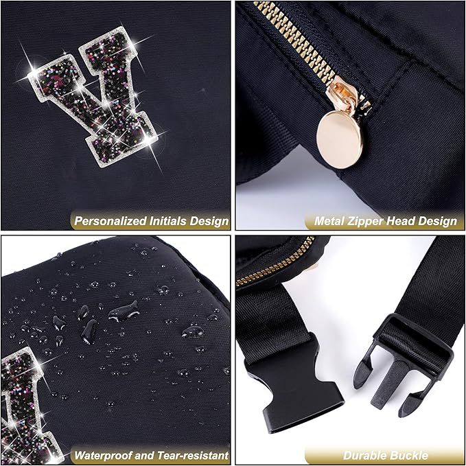 Gifts for Girls & Kids - Birthday Gifts for Daughter & Sister, Essentials for Her, Travel Essentials, Cute Teen Trendy Stuff Waist Packs Belt Bag Crossbody Bag | Black, Initial V