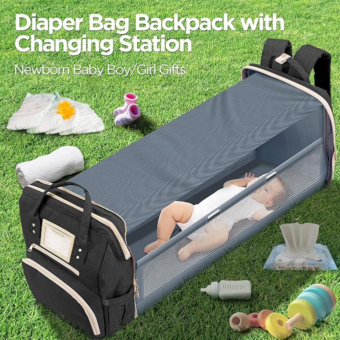 6 in 1 Diaper Bag Backpack with Pad Shower Gifts Travel Bags for Registry Search Boys Girls Bags Newborn Essentials Accessories Stuff Unisex Dad Mom Mens