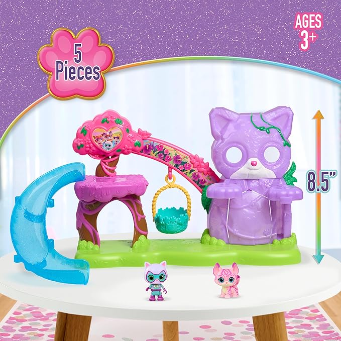 Disney Jr. SuperKitties Su-Purr Wild Playset with Slide and Swing, 5-Pieces, 3 Poseable Figures, Toy for Fans, Girls, Kids, Ages 3 and Up by Just Play