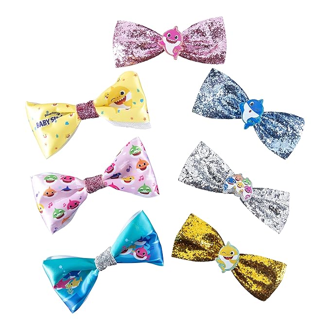 Baby Shark Kids Hair Bows - Hair Accessories Gift Set - 7 Pcs 4 Inch Bundle - Hair Bows for Girls - Different character on each clip - Alligator Clip - Ages 3 +