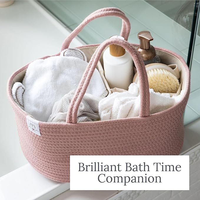 Natemia Diaper Caddy Organizer (Lily Pad) - Portable Rope Handles & 3 Compartments for Baby Items - Storage Basket for Newborn Essentials - Fits Spectra Breast Pump & Accessories - Registry Must Have