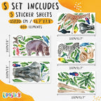 Safari Animal Wall Decals for Kids by Lipastick-Peel and Stick Jungle Stickers Giraffe, Elephant, Hippo, Palm Tree, Parrot for Toddlers Room, Nursery, Playroom, Classroom, Daycare Decor Art- S Size