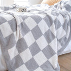 SeaRoomy Checkered Throw Blanket, Soft Cozy Fluffy Reversible Checkerboard Knitted Throw Blanket, Warm Plush Microfiber Plaid Lightweight Blanket for Couch Bed Travel(Grey, 51"×63")