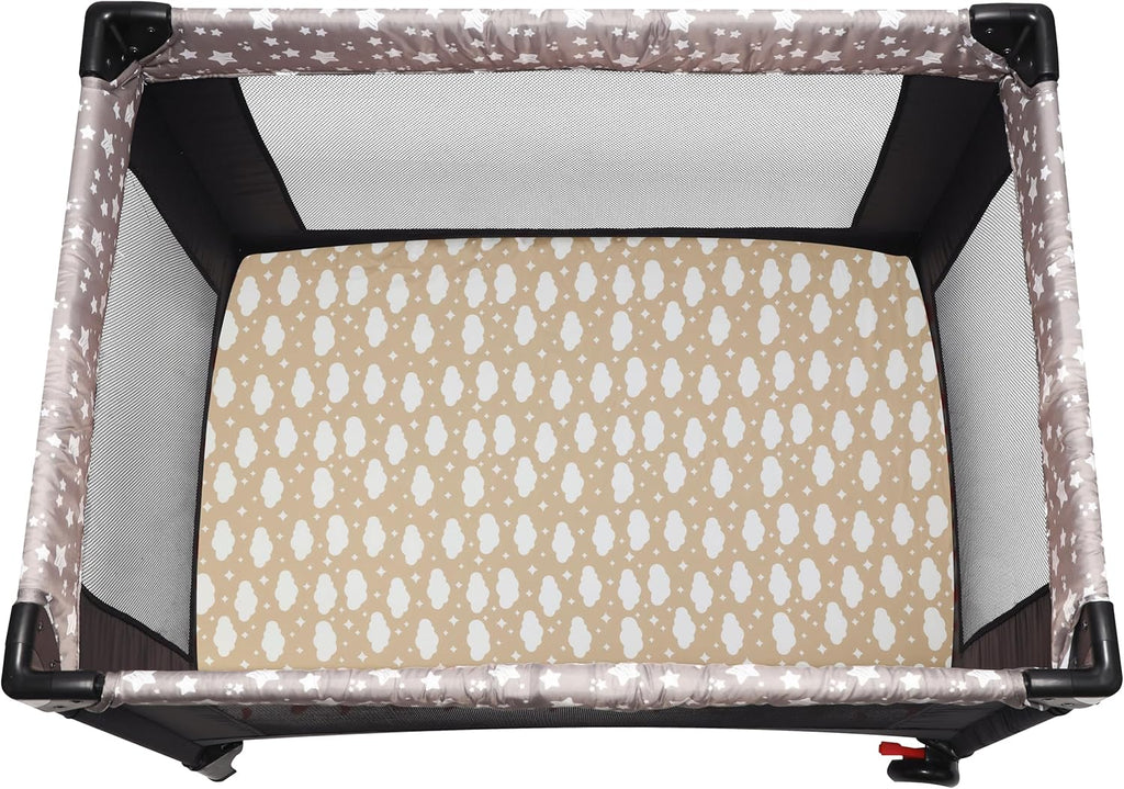 Pack and Play Sheets Fitted, 2 Pack Pack n Play Sheets for Graco Pack n Play Mattress, Unisex Playard Sheets for Boys Girls (Clouds & Dark Green)