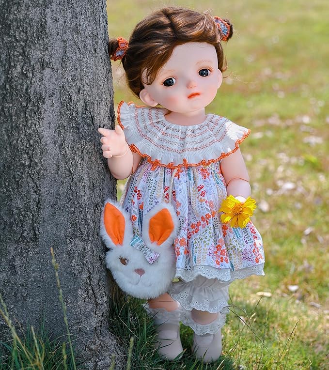 BJD Dolls, 1/4 Ball Jointed Doll Fullset with 15 Articulated Joints and Brown Glass Eyes, 20 Inch (50cm) Full Vinyl Girl, Collectible Reborn-Style Doll for Ages 14+, Gift Box Packaging