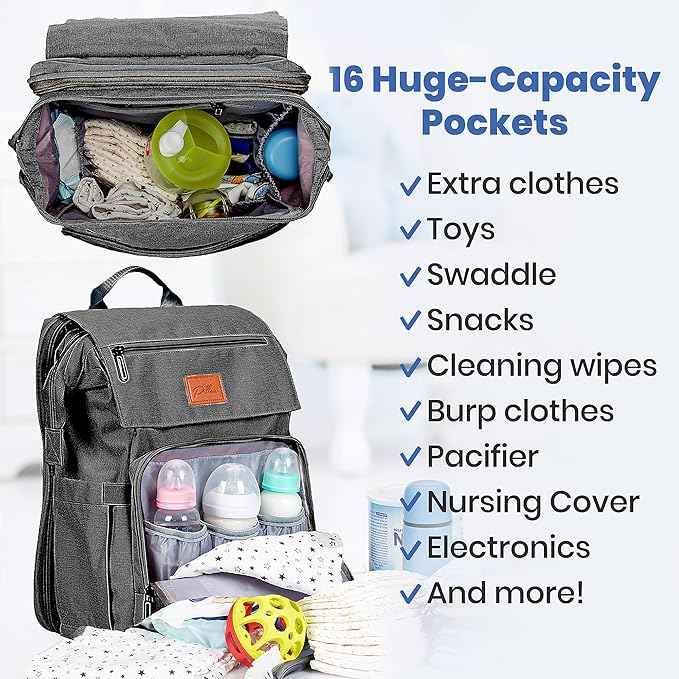 PILLANI Baby Diaper Bag Backpack - Large Bag for Boys & Girls, Waterproof Diaper Backpack - Travel Diaper Bags w/Changing Pad, Baby Registry Search & Shower Gifts - Essentials Must Haves Newborn Stuff