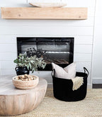 OrganiHaus Large Laundry Basket, Woven Cotton Rope Basket for Blankets, Toy Storage, Nursery Hamper, Living Room Decor Organizer, Soft & Durable Hamper with Handles, 20x13 inches - Black