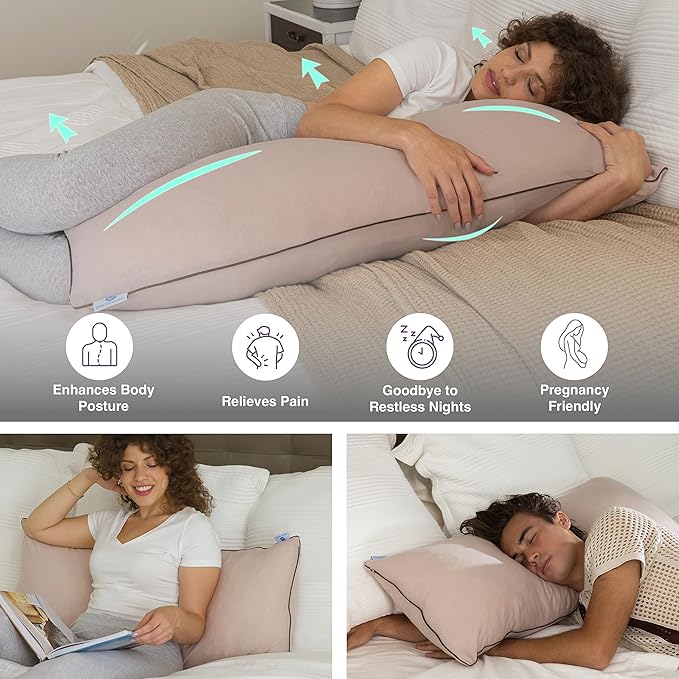 Pharmedoc Body Pillow, Pregnancy Pillows, Side Sleeper Pillow, Long, Memory Foam Pillow, Mocha