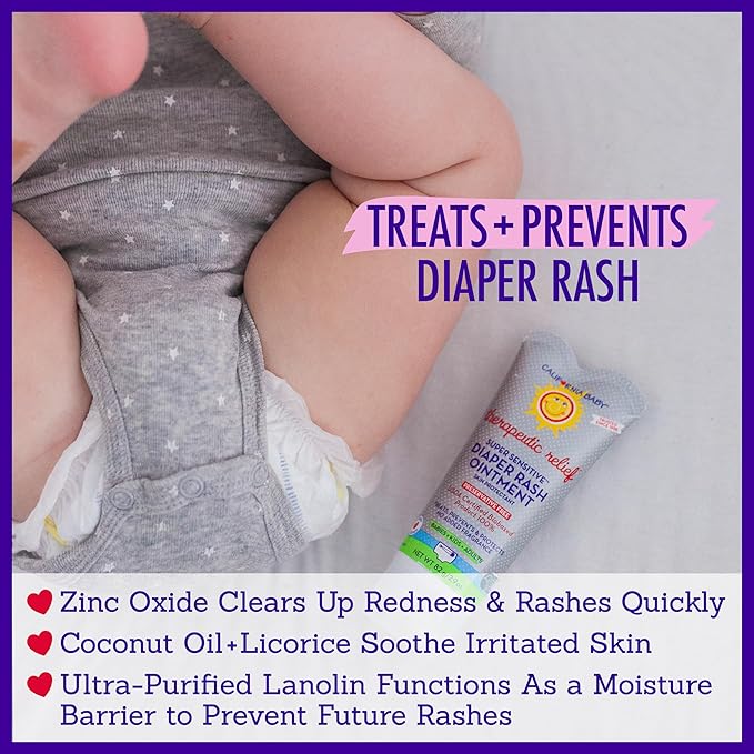 California Baby Super Sensitive Diaper Rash Cream | 100% Bio-Based | Zinc Oxide Ointment | Unscented Diaper Cream | Cloth Diapers Safe | 82 g / 2.9 oz