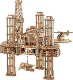 Wood Trick Offshore Rig Platform Wooden 3D Puzzles for Adults and Kids to Build - Interactive Movable Platform - Wooden Models Engineering DIY Project Mechanical 3D Wooden Puzzles Model Kits for Adult