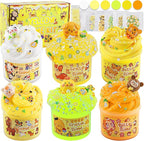 LAWOHO 6 Packs Gradient Yellow Slime Kit - Clear, Butter, Cloud Slimes, Fluffy Slimes for Kids with Charms & Animal Add-ins, Party Favors for Girls & Boys, 360ml Non Stick Slime Making Kit for Kids
