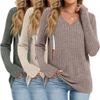 3 Pack Women's Maternity Nursing Tops, V Neck Breastfeeding Sweaters Long Sleeve Hidden Zipper Shirts