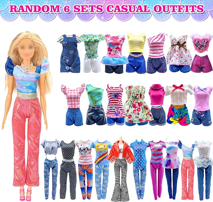 100 Pcs Doll Clothes & Accessories, 4 Wedding Gowns 2 Evening Dresses 6 Fashion Dresses 1 Jumpsuit 5 Tops 5 Pants 2 Swimsuit, 20 Hangers 10 Shoes 46 Accessories Toys for Girl Birthday Gift