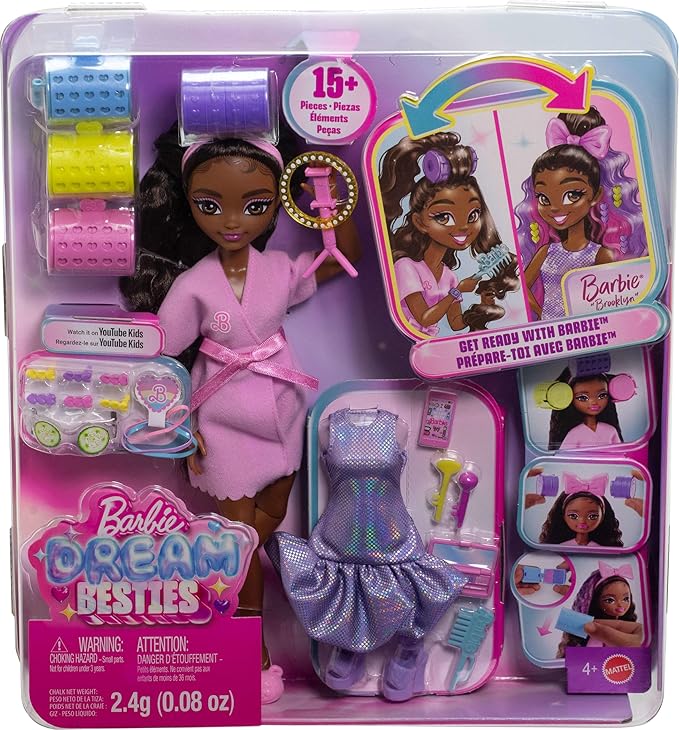 Barbie Dream GET Ready Brooklyn” Fashion Doll with Stylized Hair, Including Surprise Hair Accessories & 15+ Looks