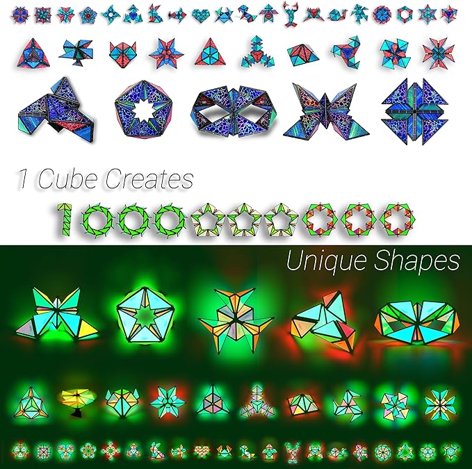 TOSY Magnet Pyramid - 1 Cube Transforms into 1 Billion Shapes, 12 Pieces, 243 Rare Earth Magnets, Glowing, Holographic Magnet Tiles Creative Puzzle STEM/STEAM Toy, Mixed Set