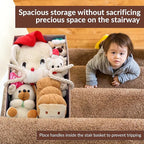 SAM AND MABEL Stair Basket for Carpeted and Wooden Stairs – Foldable Staircase Basket with Thick Cotton Rope Handles, Modern Stairway Storage Organizer (Lite Cream and Gray with Side Pocket)