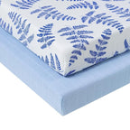 Margaux & May Organic Muslin Cotton Baby Crib Sheets, Blue Fern Print 2 Pack, Fitted, Breathable, Toddler Bedding, 52 x 28, Deep Pocket, Organic Crib Sheets for Cozy Sleep