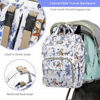 Diaper Bag Backpack, Diaper Bags for Baby Girls Boys, Baby Bags for Moms Dads, Nappy Changing Bag with Insulated Pockets,Multi-functional Waterproof Backpack with Stroller straps-Animal World White