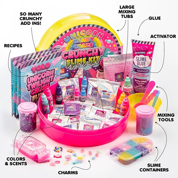 YOLO Unicorn Candy Craze Slime Kit - DIY Slime Making Set for Girls 8-12 with 40+ Magical Add-ins, Glitter & Cloud Slime Supplies
