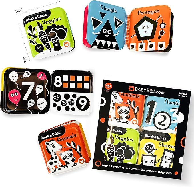 Floating Baby Bath Books – High Contrast Black and White Waterproof Bath Books for Babies 3+ Months