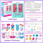 70 Pcs Doll Closet with Clothes & Accessories Including 2 Wedding Gowns 6 Fashion Dresses 2 Casual Outfits 2 Swimsuit 10 Shoes 20 Hangers 27 Accessories,Dress up Toys for Girls Kids Gifts