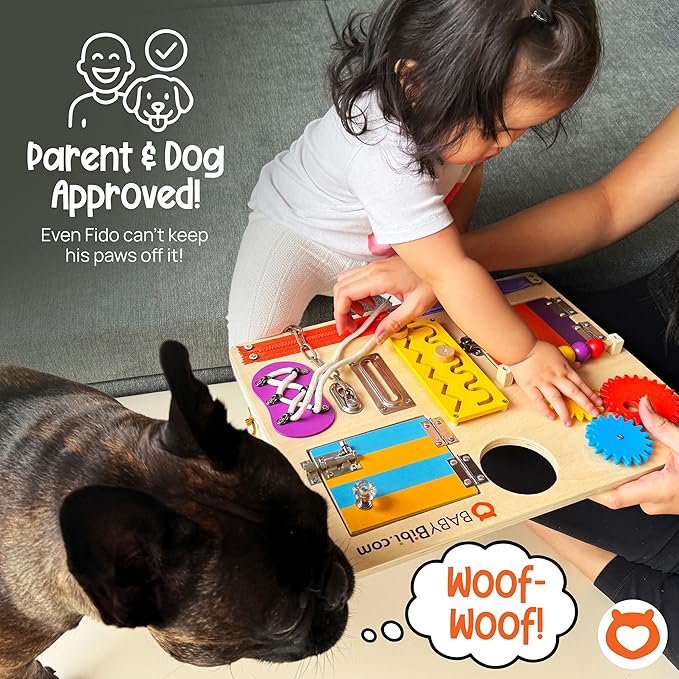 Montessori Busy Board for Toddlers - Safe, Durable Sensory Activity Board with Locks, Shoelaces & More - Perfect Educational Toy Built for Growth & Travel - 36 Months & Up - Color Edition