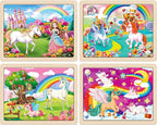 SYNARRY Large Unicorn Princess Fairy Wooden Puzzles for Girls Gift Box(12.2*9.4 in) - FSC Certified, 24 Pcs Puzzles for Kids Ages 4-6, Puzzles for Toddlers 3-5, Unicorn Toys Gifts for 3 4 5 Year Old