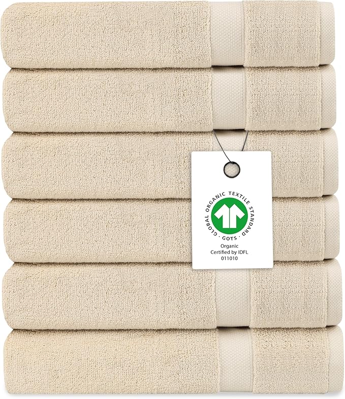 Delara Organic Cotton Luxuriously Plush Washcloths Pack of 6 | GOTS & Oeko-TEX Certified | Premium Quality Face Towels | Feather Touch Technology|650 GSM Long Staple|Soft, Quick Dry & Ultra-Absorbent