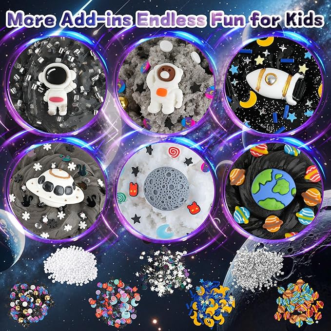 LAWOHO 6 Pack Galaxy Slime Kit for Kids- Cloud, Butter & Clear Slimes with Space Add-ins, 360ml Black Slime for Boys Girls, Kids Slime Kits for Easter Christmas Halloween Birthday, Space Party Favors