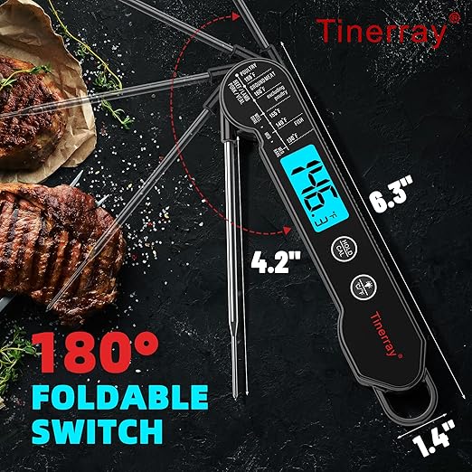 Digital Meat Thermometer for Cooking, Grilling & BBQ - Ultra-Fast Instant Read Thermometer with Waterproof Design,Backlight & Calibration - Perfect for Candy Making, Deep Frying, Turkey, Beef (Black)