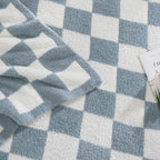 WRENSONGE Checkered Throw Blanket, Grey Blue Soft Cozy Fluffy Warm Hand Made Throw Blankets for Couch, Sofa, Chair, Bed, Camping, Picnic, Travel Lightweight Bed Blanket - 50"*70"