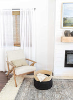 OrganiHaus Woven Laundry Basket, Large Cotton Rope Blanket Holder with Handles, Soft & Sturdy Nursery Hamper, Decorative Toy Bin for Living Room Organization 20x13 inches - Black/Honey