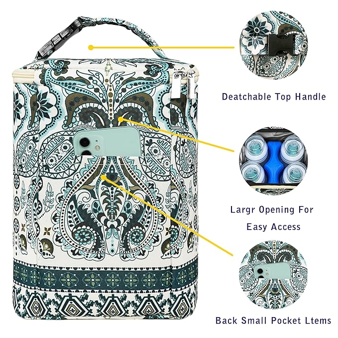 Breastmilk Cooler Bag with Ice Pack Fits 4 Baby Bottles Up to 9 Ounce Insulated Baby Bottle Bag Breast Milk Cooler on The Go with Strap Baby Bottle Cooler Bag for Nursing Mom Daycare or Travel