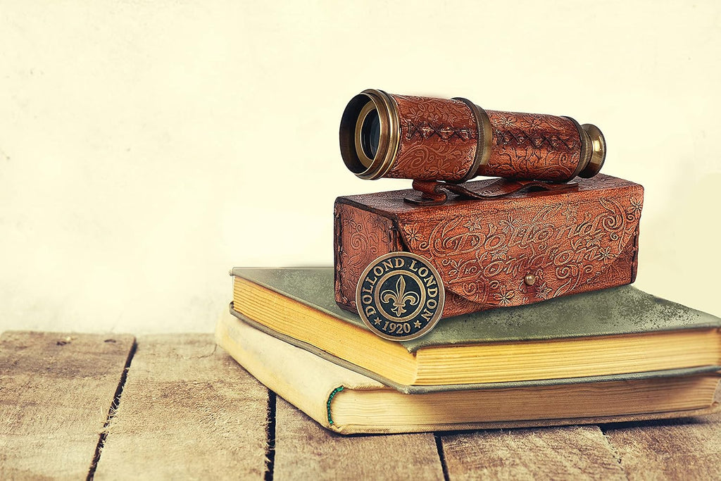 RII Antique Decor Spyglass, Pirate Telescope with Leather Case, Handheld Telescope for Adventure Enthusiasts, Monocular Nautical Decor for Gifting, Travellers, Dolland London, 17.5"