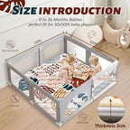 Baby Play Mats for Floor, 50x50 Playpen Mat for Babies, Extra Thicker & Soft Floor Crawling Mat, Foldable Non-Slip Playmat Cushioned for Infants Toddlers, Boho Leaf Design