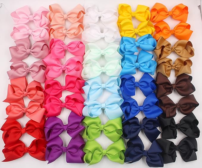 CÉLLOT 40PCS 4.5 Inch Hair Bows for Girls Grosgrain Ribbon Toddler Hair Accessories with Alligator Clips for Baby Girls Toddlers Kids in Pairs