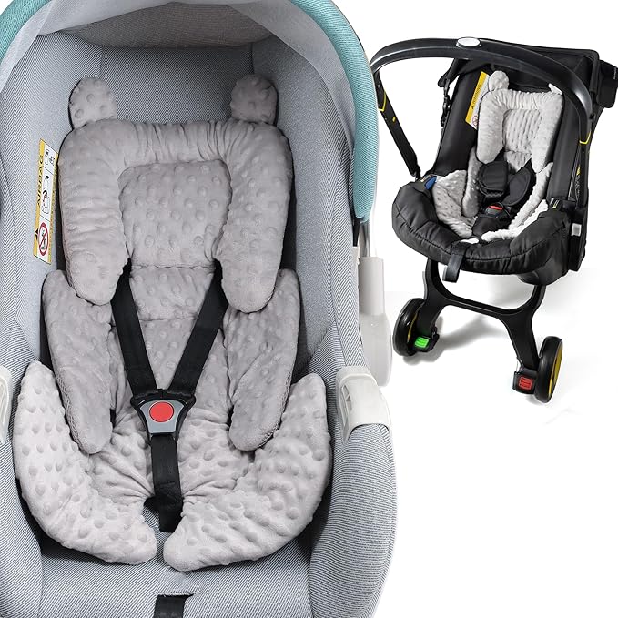 3in1 Baby CarSeat Head Support for Infant, Reversible Soft Infant Car Seat Insert Newborn Boy Girl, Breathable Cotton Head Body Support Pillow Cushion,Stroller,Swing,Bouncer,Baby Registry,Grey