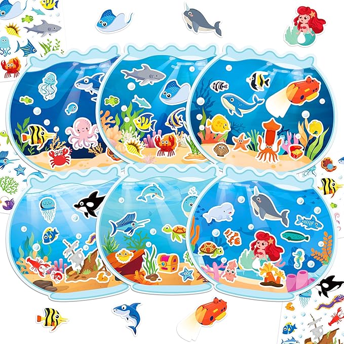 LINAYE 24 Sheets Ocean Stickers with Under The Sea Scenes, Make Your Own Sea Life Animal Fish Stickers, Ocean Summer Crafts Activities for Kids